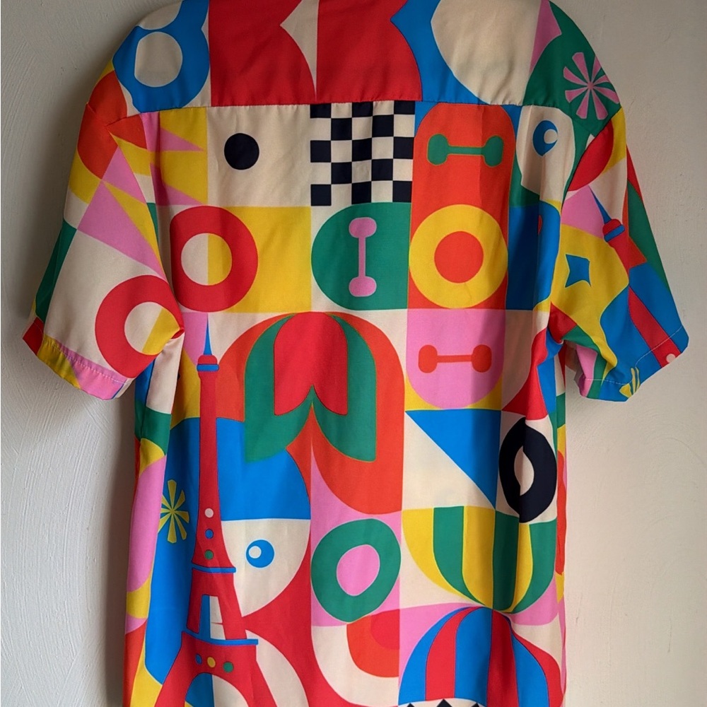 Retro Art Teacher Hawaiian Shirt L Memphis Style Modern Abstract AOP Geometric - Picture 4 of 9